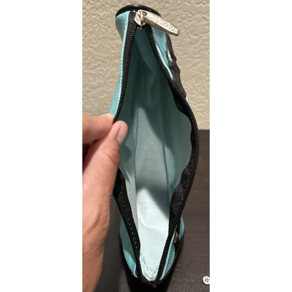 New LANCOME Cosmetic Bag Clutch Travel Bag Turquoise Snake Embossed Faux Leather